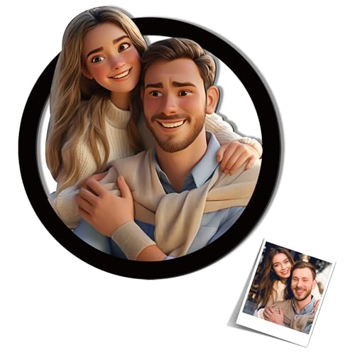 Personalisierte 3D Cartoon Stil Foto Holz Fotorahmen Zeichen Benutzerdefinierte Familie Foto 3D Cartoon Portrait Geschenk Karikatur Bilderrahmen Personalisiert, Hochzeitstag Weihnachtspaar Geschenk von SosnSusn