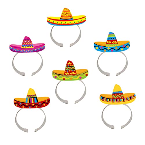 Sosoport 6st Mexikanisches Stirnband Cinco De Mayo Gastgeschenke Mexikanisches Sombrero-stirnband Fiesta-sombrero-hüte Sombrero-partyhüte Mexiko-hut Baby-sombrero Taco Hut Kopf Papier Mini von Sosoport