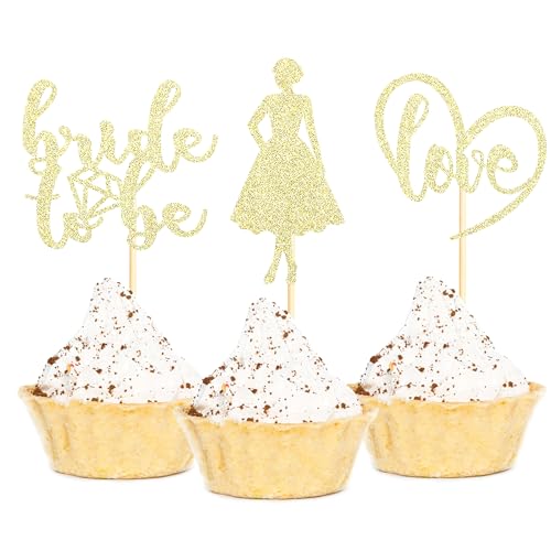 Sotpot Cupcake-Topper mit Herzkleid, Brautparty, Cupcake-Picks für Hochzeit, Brautparty, Hochzeit, Verlobung, Party, Kuchendekoration, 24 Stück von Sotpot