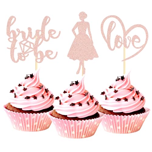 Sotpot Cupcake-Topper mit Herzkleid, Brautparty, Cupcake-Picks für Hochzeit, Brautparty, Hochzeit, Verlobung, Party, Kuchendekoration, 24 Stück von Sotpot