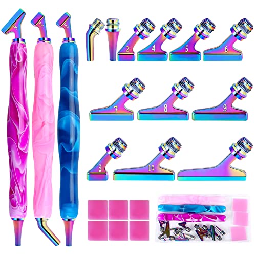 Souarts 5D Diamond Painting Zubehör Stift Set, Drill Pen mit 45° Gewinde Metall Ersatz Stiftköpfen für Mosaikherstellung Nagelkunst Diamanten Malerei Strassstein (22er Bunt, 1 Set) von Souarts