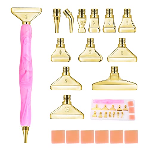 Souarts 5D Diamond Painting Zubehör Stift Set, Drill Pen mit Gewinde Metall Ersatz Stiftköpfen, Malkleber Lehm für Mosaikherstellung Nagelkunst Diamanten Malerei Strassstein(Gold 20er) von Souarts