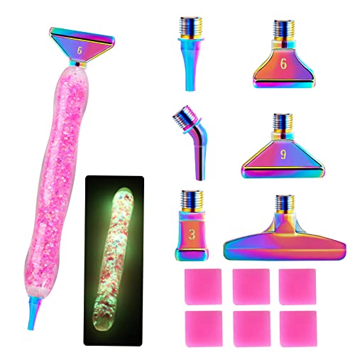 Souarts 5D Diamond Painting Zubehör Stift Set, Drill Pen mit Gewinde Metall Ersatz Stiftköpfen, Malkleber Lehm für Mosaikherstellung Nagelkunst Diamanten Malerei Strassstein(Leuchtend Rosa 13er) von Souarts