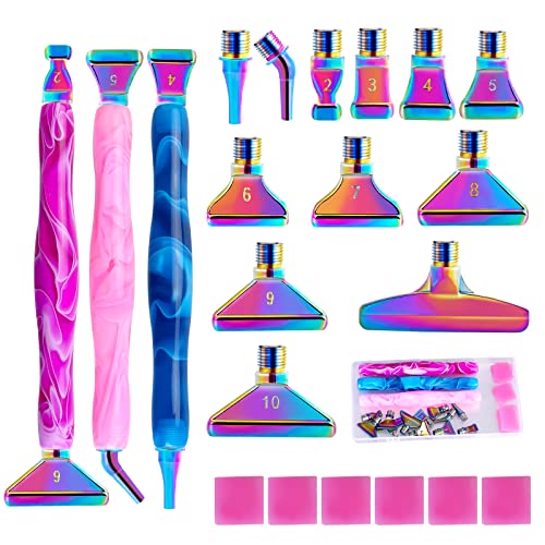 Souarts 5D Diamond Painting Zubehör Stift Set, Drill Pen mit Gewinde Metall Ersatz Stiftköpfen, Malkleber Lehm für Mosaikherstellung Nagelkunst Diamanten Malerei Strassstein(Mehrfarbig 22er) von Souarts