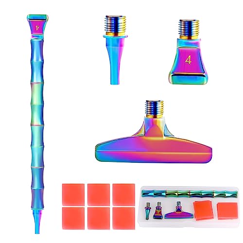 Souarts Diamond Painting Stift,Metall Bambus Stift Diamond Painting Zubehör 3/6/12 Ersatzköpfe,Diamant Malerei Werkzeuge Set für Erwachsene und Kinder DIY Handwerk mit Kleber Ton(Mehrfarbig，11pcs) von Souarts