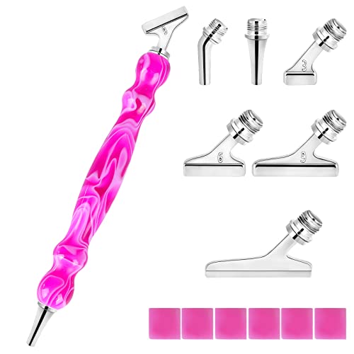 Souarts Ergonomischer Diamond Painting Stift Set, Diamond Painting Zubehör mit 45° Gewinde Metall Stifte, 5D Drill Pen für Mosaikherstellung Diamanten Malerei(Roserot Silber，14PCS 45°) von Souarts