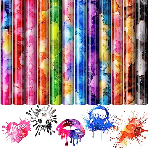 Souarts Plotterfolie Textil, Tie-Dye Farbe A4 Vinylfolie Transferpapier zum Aufbügeln Plotter, Wärmeübertragungsfolie Plotter für DIY T-Shirt Textil Handwerk Leder (Blau 12PCS) von Souarts