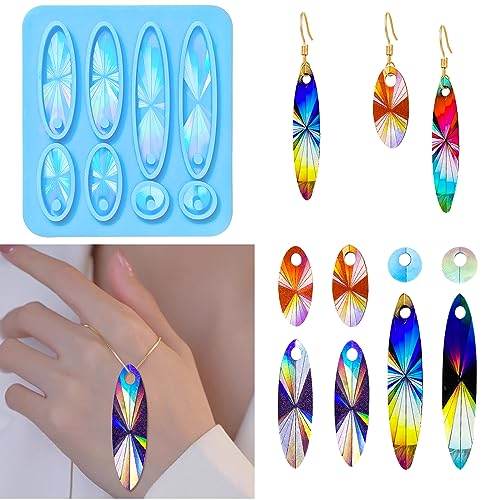 Souarts Resin Silikonform Epoxidharz Formen Silikon Holografisch Effekt, DIY Gießform Harz Silikonformen Anhänger Charms für Ohringe Kette Schmuck Selber Machen(Blau Oval) von Souarts