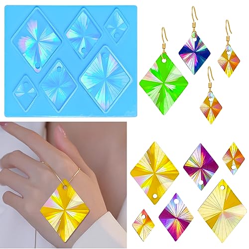 Souarts Resin Silikonform Epoxidharz Formen Silikon Holografisch Effekt, DIY Gießform Harz Silikonformen Anhänger Charms für Ohringe Kette Schmuck Selber Machen(Blau Rhombus) von Souarts