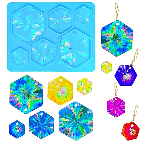 Souarts Resin Silikonform Epoxidharz Formen Silikon Holografisch Effekt, DIY Gießform Harz Silikonformen Anhänger Charms für Ohringe Kette Schmuck Selber Machen(Blau Sechseckig) von Souarts