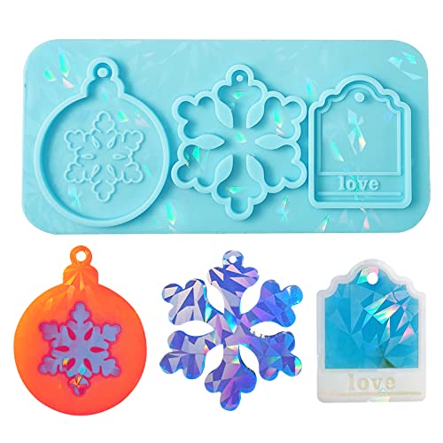 Souarts Weihnachten Resin Silikonform Epoxidharz Formen Silikon Holografisch Effekt DIY Gießform Harz Silikonformen für Weihnachtskugeln Schneeflocke Weihnachtsbaum Deko Anhänger(Blau) von Souarts