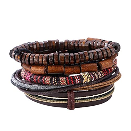 SouiWuzi Innen- und Outdoor-Dekoration, mehrschichtiges Lederarmband mit Vintage Hippy Natural Holzperlen Seil geflochten von SouiWuzi