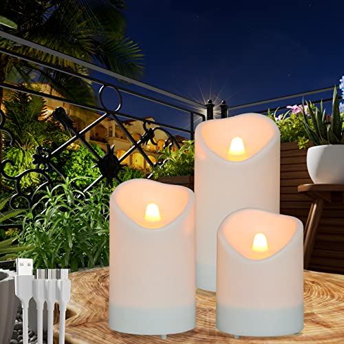 SoulBay LED Kerzen Aufladbar, 8/13/15cm Solar Kerzen Außen Wasserdicht Stumpenkerzen Elektrische Kerzen mit Flackernde Flamme für Outdoor Garten Balkon Zimmer Wohnzimmer Deko, 3er Set von SoulBay
