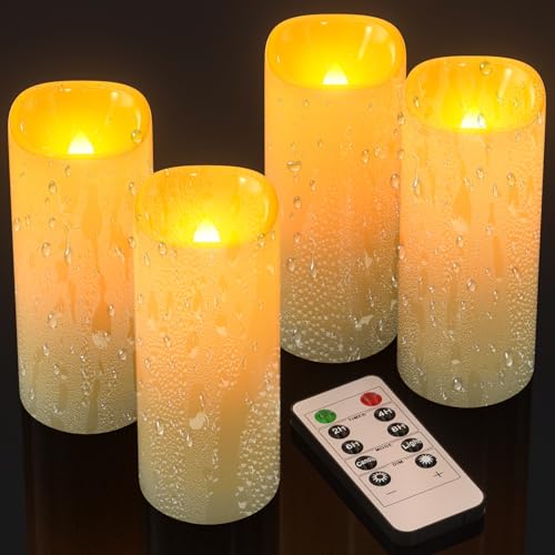 Soulbay LED Kerzen mit Timerfunktion, 12.7cm Groß Outdoor Wasserdichte Stumpenkerzen Flackernde Flamme mit Fernbedienung für Außen Garten Zimmer Balkon Wohnzimmer Deko, 600 Stunden, 4er Set von SoulBay