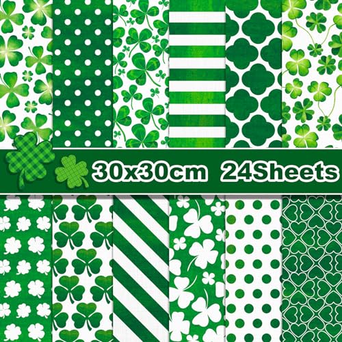 24 Blatt St. Patrick's Day Musterpapier 30 x 30 cm Grün Kleeblatt Streifen Kleeblatt Scrapbook Papier Doppelseitiges dekoratives Bastelpapier für Kartenherstellung Scrapbook Fotoalbum Geschenk Dekor von Soulpaner