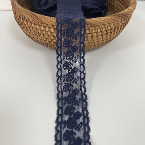 Spitzenband, zartes schwarzes Blumenband für Hochzeit/Brautdekoration, DIY Handwerk Nähen, Heimdekoration, 4,5 m (marineblaue Blume) von Sourcemall