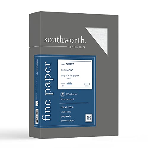 Southworth Business-Papier, 25% Baumwolle, 21,6 x 27,9 cm, 90 g/m², Leinen-Finish, weiß, 500 Blatt – Verpackung kann variieren (554C) von Southworth