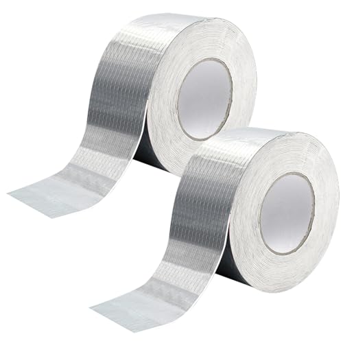 Souvik Butylband Wasserdicht 2 Rollen, Wasserdichtes Klebeband, Silbernes Alu Klebeband, Dach Reparaturband, Vielseitiges Dichtband, Ideal als Ersatz für Bitumen Aluband zur Abdichtung und Reparatur von Souvik