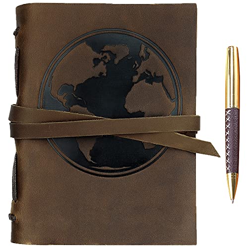 Leder Notizbuch A5 Tagebuch Journal Geprägt Welt Handgefertigte Reisetagebuch, Vintage Notebook Für Männer Frauen Antik Rustikal Echtes Leder 21X15Cm Geschenk Sketchbook Reisende Travelers Notebook von Sovereign-Gear