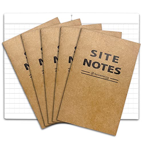 Nachfüllpackung für Notizbücher, Weiß, 5 Stück | hochwertig genäht, 48 Seiten pro Buch, 9x14 cm | kleiner Notizblock-Nachfüller für nachfüllbare Lederfeld-Notizen Tagebucheinband von Sovereign-Gear