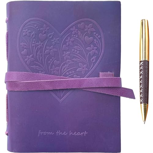 Sovereign-Gear Leather Journal for Women, Handmade Purple Heart Bound Journal with Stylish Pen, Vintage and Classic, A5 Embossed Heart Leather Notebook, 8x6 Unlined Sketchbook von Sovereign-Gear