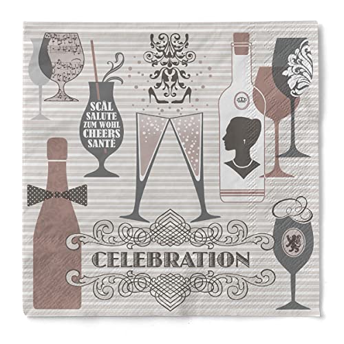 Sovie HORECA Serviette CELEBRATION | Tissue-Servietten 33x33 cm | saugstarke und hochwertige Einweg-Servietten | ideal für Hochzeit & Feiern | 100 Stück | (Grau-Altrosa) von Sovie HORECA