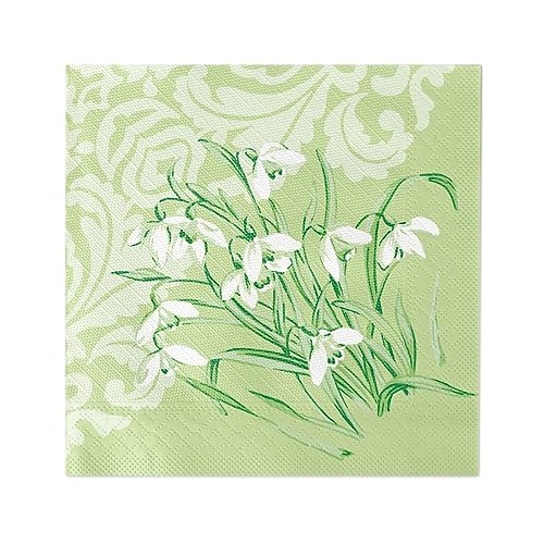 Sovie HORECA Serviette Melanie Tissue Deluxe Serviette 4-lagig - 40 x 40 cm - luxuriöse Einweg-Serviette für Frühling und Party - 50 Stück - mit Schneeglöckchen Design von Sovie HORECA