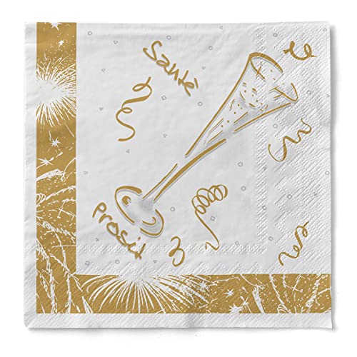 Sovie HORECA Serviette Silvesterserviette aus 3-lagigem Tissue, Einweg Serviette Silvester-Party Happy New Year Neujahr, 40 x 40 cm | 100 Stück von Sovie HORECA