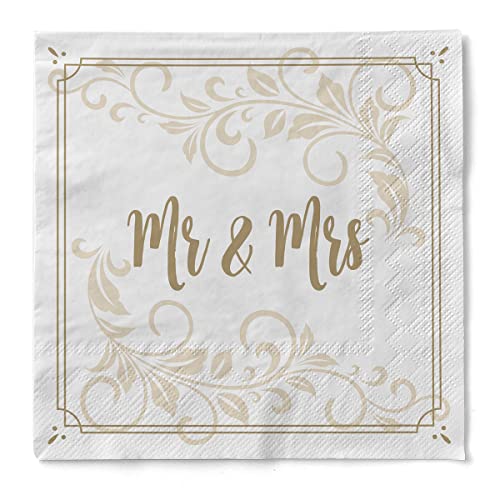 Sovie HORECA Tissue Serviette Mr & Mrs Hochzeit | Feier Hochzeit Papierserviette | 33 x 33 cm | 100 Stück von Sovie HORECA
