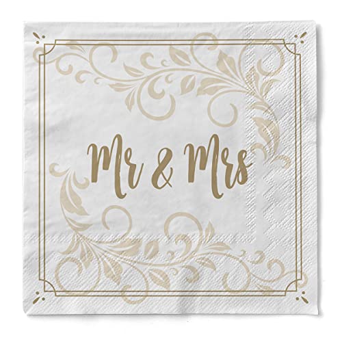 Sovie HORECA Tissue Serviette Mr & Mrs Hochzeit, Feier Hochzeit Papierserviette, 33 x 33 cm, 100 Stück von Sovie HORECA