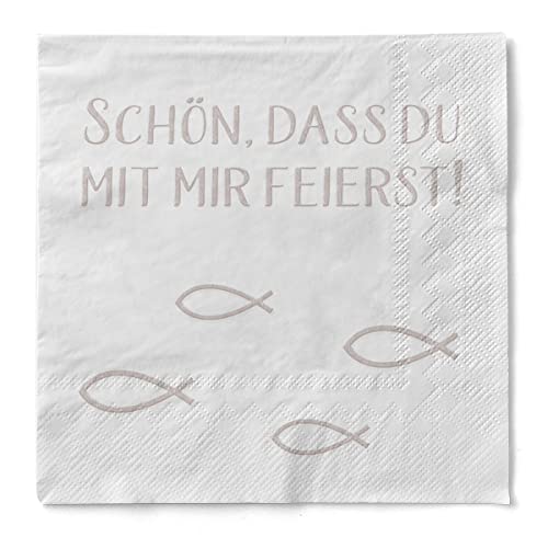 Sovie HORECA Tissue Serviette Schön, dass Du mit mir feierst | Taufe Kommunion Konfirmation | 33 x 33 cm | 100 Stück von Sovie HORECA