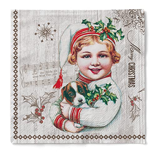 Sovie HORECA Weihnachtsserviette Puppy aus 3-lagigem Tissue, Serviette Wintermotiv ideal für Advent & Weihnachten, Einweg Servietten, 40 x 40 cm, 100 Stück von Sovie HORECA