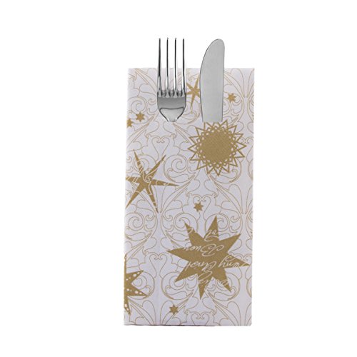 Sovie HOME Besteckservietten Christmas Dreams in Gold-Weiß aus Linclass® Airlaid, Weihnachtsbesteckserviette stoffähnlich, ideal für Advents- & Weihnachtsfeiern, 40x40cm,12 Stück von Sovie Home