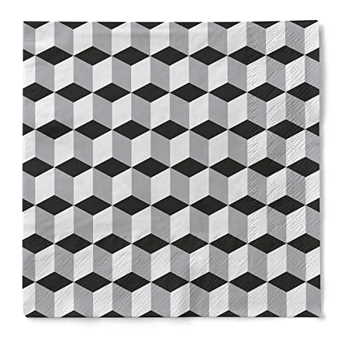 Sovie HOME Serviette CHICAGO | Tissue-Servietten 33x33 cm | saugstarke und hochwertige Einweg-Servietten | 20 Stück (Silber-Schwarz) von Sovie Home