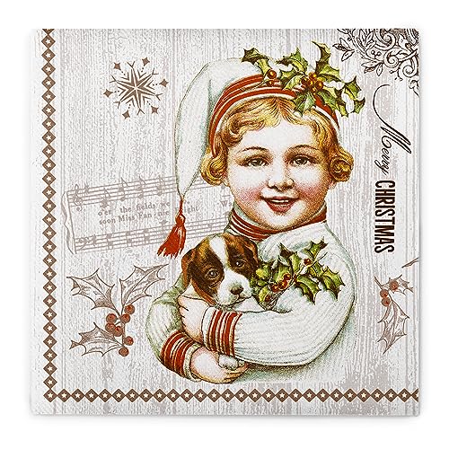 Sovie HOME Weihnachtsserviette Puppy, Serviette aus Airlaid, stoffähnlich Festliche Servietten, Weihnachten Winter Wintermotiv 40 x 40 cm, 12 Stück von Sovie Home