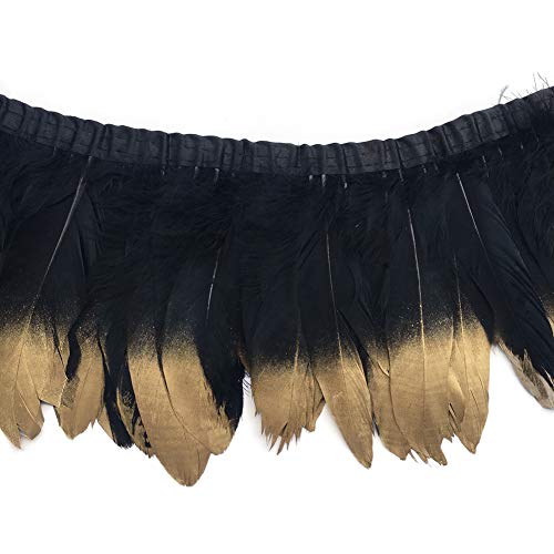 Sowder 2 Yards Duck Gänsefeder Fringe Trim 6-8" Breite für Nähen Kunsthandwerk DIY Dekoration Handgefertigte(Schwarz und goldfarben) von Sowder