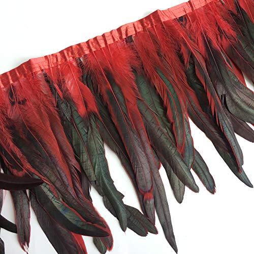 Sowder Fransenverzierung mit Hahnenfedern, 25-30 cm breit, 1 Yard,Rot/Schwarz von Sowder