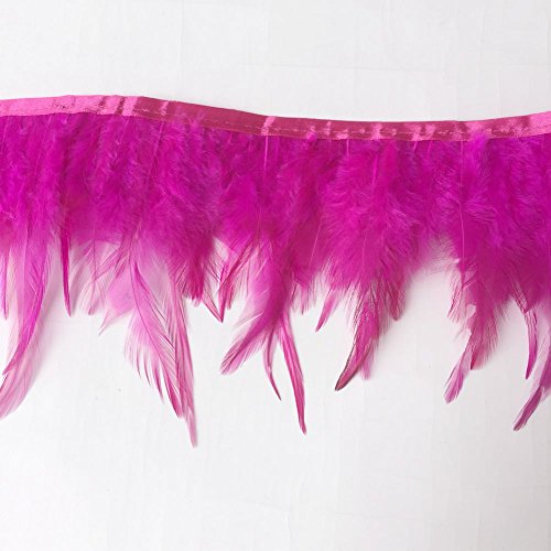 Sowder Natürlicher Hahn-Federrand, Fransen, 10–15 cm breit, Kleid, DIY-Dekoration 2 yards(Fuchsia) von Sowder