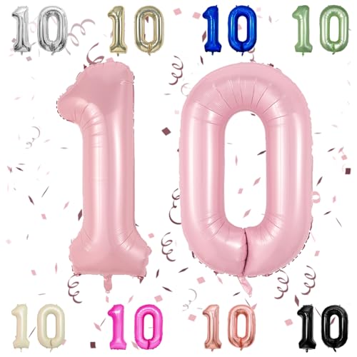 40 Zoll Baby Rosa 10 Nummer Ballons, Pastell Rosa 1 & 0 Mylar Folie große Ballons, 10 Big Digit Zahl Ballon für Mädchen 10. Geburtstag Jahrestag Dekorationen Graduierung Party Supplies von Sowide