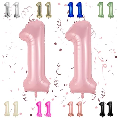 40 Zoll Baby Rosa 11-Zahl Ballons,Pastellrosa 1,1 Mylar Folie Große Ballons,11 Big Digit Zahl Ballon für Mädchen 11th Geburtstag Jubiläum Prinzessin Party Zubehör von Sowide