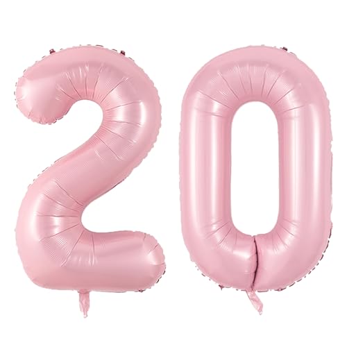 40 Zoll Baby Rosa 20 Zahl Ballons, Pastellrosa 2,0 Mylar Folie Große Ballons,20 Big Digit Zahl Ballon für Mädchen Frauen 20th Geburtstag Jubiläum Prinzessin Party Supply von Sowide