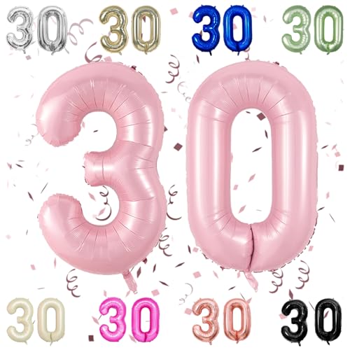 40 Zoll Baby Rosa 30 Anzahl Ballons, Pastell Rosa 3,0 Mylar Folie Große Ballons,30 Big Digit Zahl Ballon für Frauen 30th Geburtstag Jubiläum Graduierung Party Zubehör von Sowide