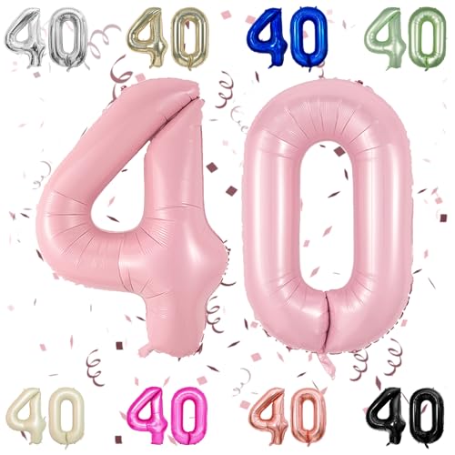 40 Zoll Baby Rosa 40 Anzahl Ballons, Pastell Rosa 4,0 Mylar Folie Große Ballons,40 Big Digit Zahl Ballon für Frauen 40th Geburtstag Jubiläum Graduation Party Supplies von Sowide