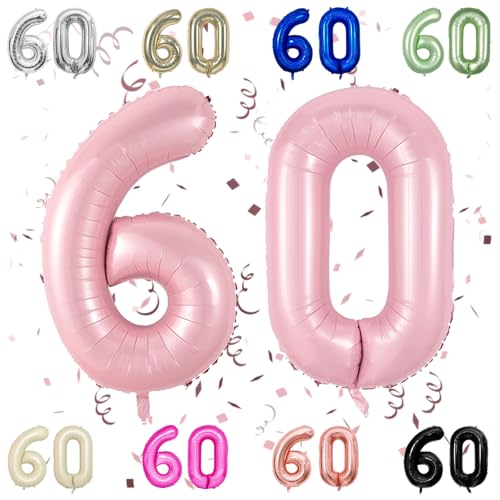 40 Zoll Baby Rosa 60 Anzahl Ballons, Pastellrosa 6,0 Mylar Folie Große Ballons,60 Big Digit Zahl Ballon für Frauen 60th Geburtstag Jubiläum Graduierung Party Supply von Sowide