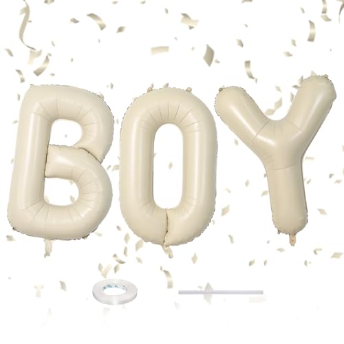 40 Zoll Beige BOY Brief Ballons, große Creme weiße Ballons für Geschlecht offenbaren Baby Dusche, es ist ein Junge Zeichen Banner Hintergrund für Jungen oder Mädchen Party Dekorationen Zubehör von Sowide