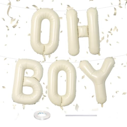 40 Zoll Beige OH BOY Brief Ballons, große Creme weiße Ballons für Geschlecht offenbaren Baby Dusche Dekorationen, Oh Boy Zeichen Banner Hintergrund für Jungen oder Mädchen Party Dekorationen Zubehör von Sowide