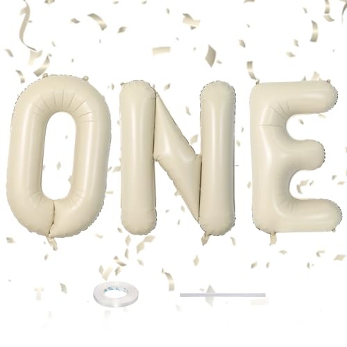 40 Zoll Beige ONE Buchstabe Ballons, große Creme weiße Ballons, 1.Geburtstag Dekorationen für Jungen Mädchen, ein Zeichen Banner für die große One Party Verlobung Hochzeit Baby Dusche Jubiläum von Sowide