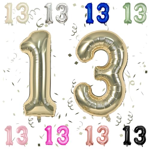 40 Zoll Champage Gold 13 Number Balloons, Light Gold 1 & 3 Mylar Foil Large Balloons,13 Big Digit Number Balloon for Girls Boys 13th 31st Birthday Anniversary Decorations Graduation Party Supplies von Sowide