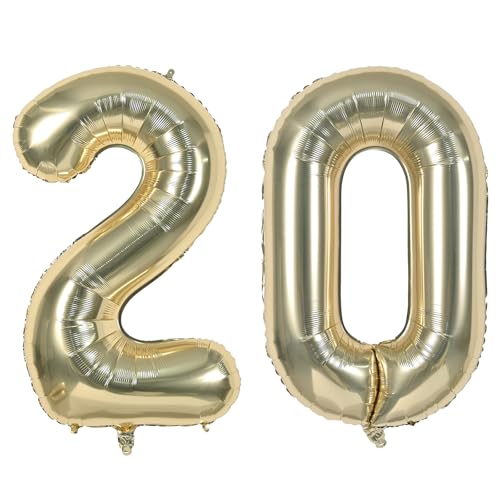 40 Zoll Champage Gold 20 Nummer Ballons, Licht Gold 2 & 0 Mylar Folie große Ballons, 20 Big Digit Zahl Ballon für Mädchen Jungen 20. Geburtstag Jahrestag Dekorationen Graduierung Party Supplies von Sowide