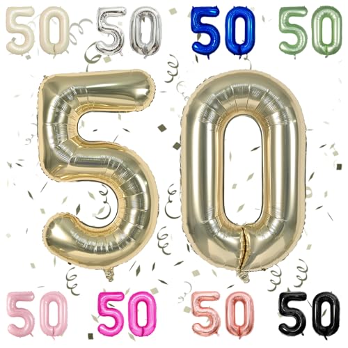 40 Zoll Champage Gold 50 Zahl Ballons, 40 Zoll Licht Gold 5 & 0 Mylar Folie große Ballons, 50 Big Digit Zahl Ballon für Männer Frauen 50. Geburtstag Jubiläum Dekorationen Graduierung Party Supplies von Sowide